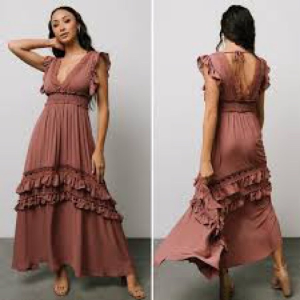 EUC Baltic Born Jasmine Ruffle Dress - dusty rose